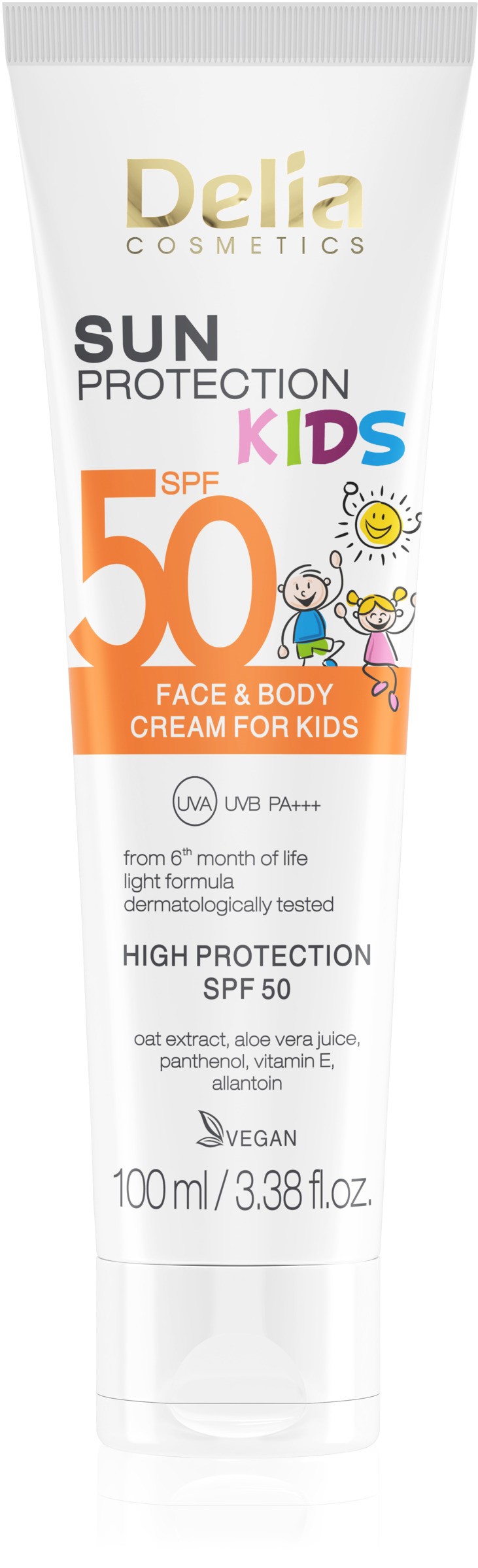 Детский солнцезащитный крем для лица и тела Delia Sun Protection SPF 50, 100 мл